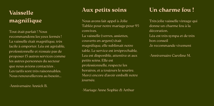 Avis Jolie Tablée - Décoration mariage